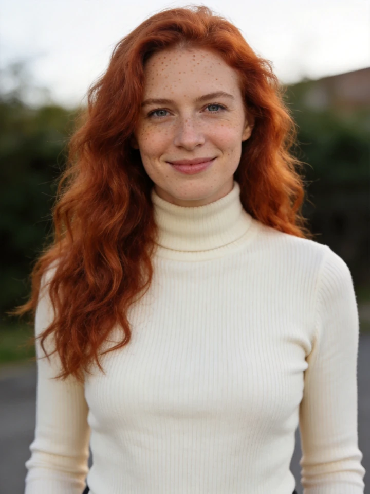 Input photo 1: a woman with curly red hair